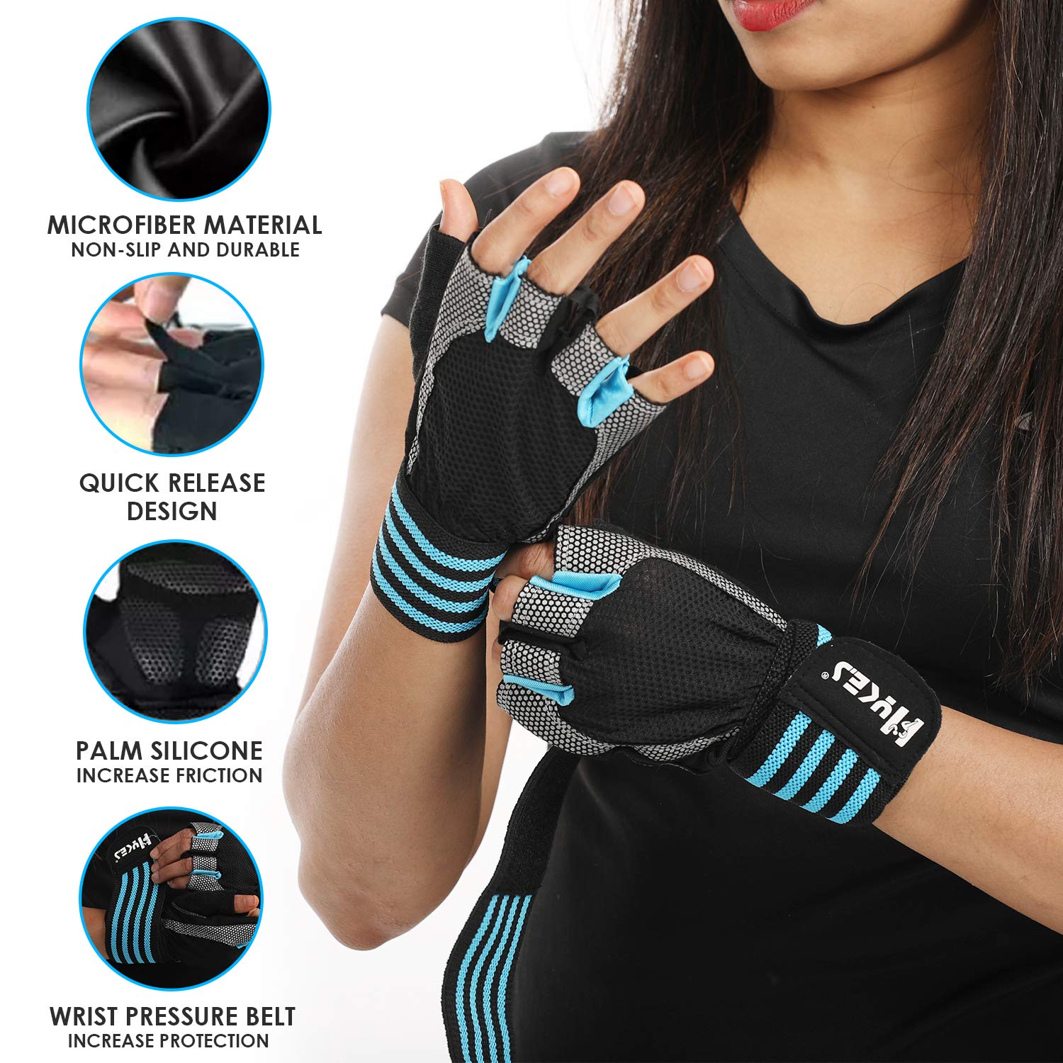 Gym Gloves with Wrist Support - Blue